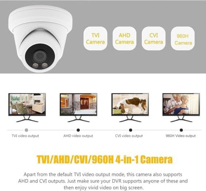 8MP 4K Turret Dome TVI CVI AHD CCTV Security Camera with Visible White LED Lights, 24/7 Full Color 65ft Night Vision, 2.8mm 100° Wide Angle, Outdoor, Metal Housing, ONLY Compatible with 8MP DVR