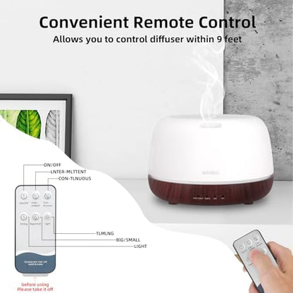 SEEDSEEL 300ML Essential Oil Diffuser,Aromatherapy Diffuser with Remote Control, 7-Color LED Light and 4 Timers,Quiet Auto-Off for Bedroom, Home,Office