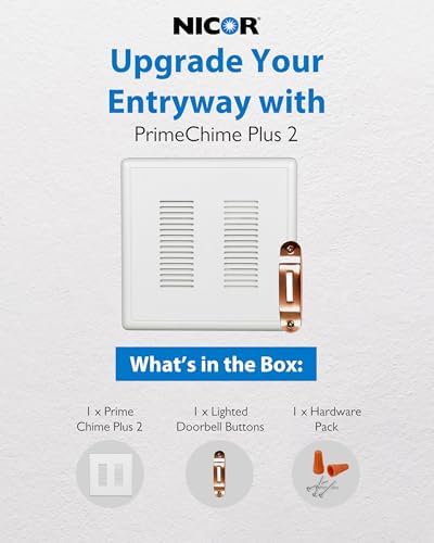 PrimeChime Plus 2 Electric Doorbell Kit - Doorbells for Home - Includes Selectable Ring Chimes - Deco Button, Copper - NICOR Lighting