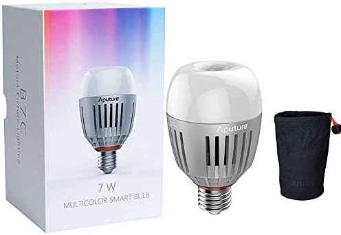 Aputure Accent B7C Smart Led Light Bulbs 7W RGBWW,2000k-10000k Bi Color,CCT/HSI/FX Mode,App Control Built-in Battery, E26/E27 Socket One Pack