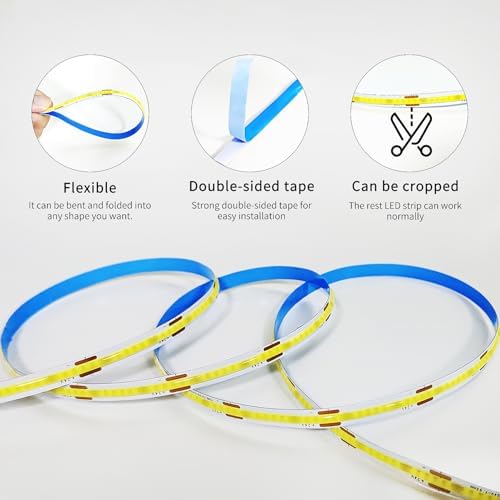 50FT COB LED Strip Lights White Dimmable DC 24V 6000K