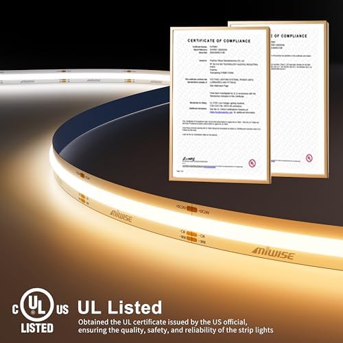 MIWISE CCT COB LED Strip Light Tunable White,20ft/6.1m Dimmable 2700K-6500K CRI90+ 24V LED Tape Light Kit,Compatible with Alexa/Google Assistant/Tuya,for Under Cabinet Bedroom Kitchen DIY Lighting
