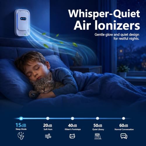 Air Ionizers 4 Pack, Small Negative Ion Air Purifiers, Low Noise Portable Air Freshener for Odor, Smoke, Dust, Pets, Fresh Odor Eliminator Kit (White-4pcs)