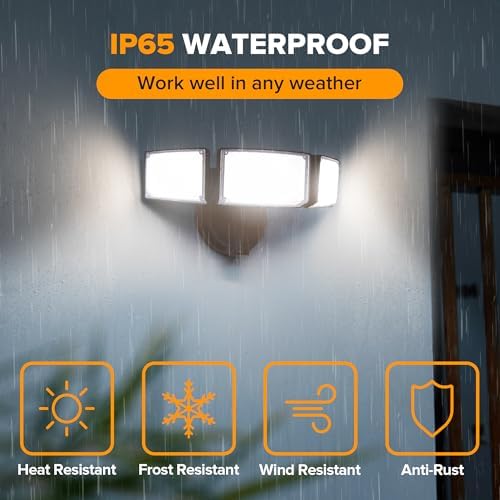 LUTEC 75W 8000 Lumen Floods Light Outdoor, Switch Controlled LED Security Lights with 3 Adjustable Heads, 5000K Daylight, IP65 Waterproof Exterior Flood Light for Outside Garage, Yard, Patio-Brown