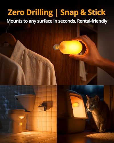 Lyridz Rechargeable Battery Night Light with Motion Sensor, Portable, Auto-Off, Dimmable for Bathroom, Bedroom, Kitchen, Stairs, Hallway, Pets, Travel, 4-Pack, Amber