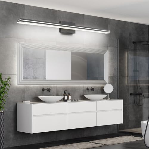 SineRise 48-Inch LED Modern Bathroom Vanity Light Bar, Matte Black Modern Acrylic Bathroom Wall Lighting Fixtures Over Mirror (Cool White 6000K)