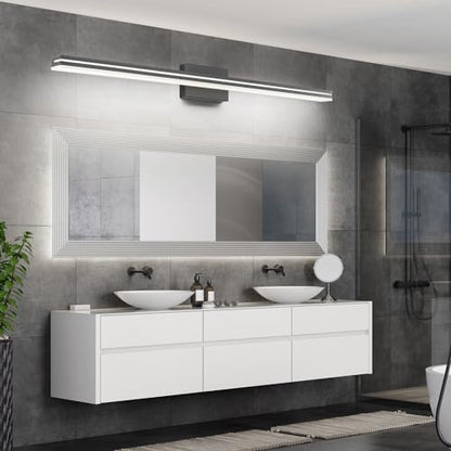 SineRise 48-Inch LED Modern Bathroom Vanity Light Bar, Matte Black Modern Acrylic Bathroom Wall Lighting Fixtures Over Mirror (Cool White 6000K)
