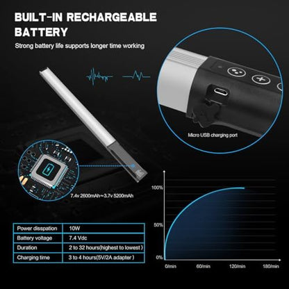 Hagibis RGB Handheld LED Video Light Wand Stick Photography Light 9 Colors,with Built-in Rechargable Battery and Remote Control,1000 Lumens Adjustable 3200K-5600K,Hot Shoe Adapter Included..