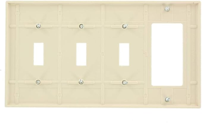 Leviton 4-Gang 3-Toggle 1-Decora/GFCI Device Combination Wallplate, P326-T, Light Almond