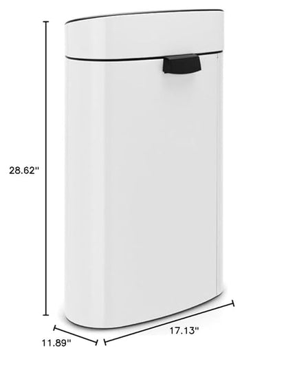 Brabantia Press-Top Kitchen Trash Can with Flat Back | White | 10.6 Gallon / 40L | Home Trash Can with Soft-Touch Stay-Open Lid & Removable Inner Bucket | Fits Flat Against Walls | + Trash Bags