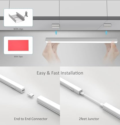 Leetdud Under Cabinet Lighting Plug in, 12 Inch 2 Pcs, Linkable AC120V 3CCT 3000K/4000K/5000K Ultra Slim, LED Under Cabinet Lights for Counter Light, Kitchen, Shelf, Sink, Workshop, Desk，White