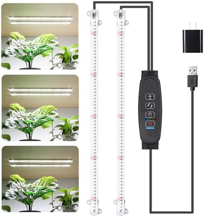 16‘’ LED Grow Light Strips for Indoor Plants, Full Spectrum 120 LEDs with 4 Install Methods, 6/12/16H Timer, 10 Dimmable Levels, 3 Switch Modes for Seedling Succulent Sunlike Strip (2 Head 1 Pack)