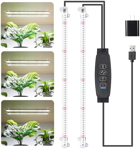 16‘’ LED Grow Light Strips for Indoor Plants, Full Spectrum 120 LEDs with 4 Install Methods, 6/12/16H Timer, 10 Dimmable Levels, 3 Switch Modes for Seedling Succulent Sunlike Strip (2 Head 1 Pack)