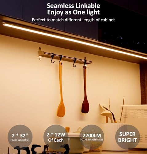 Leetdud Under Cabinet Lighting Plug in, 32 Inch 2 Pcs, Linkable AC120V 3CCT 3000K/4000K/5000K Ultra Slim, LED Under Cabinet Lights for Counter Light, Kitchen, Shelf, Sink, Workshop, Desk, Bronze