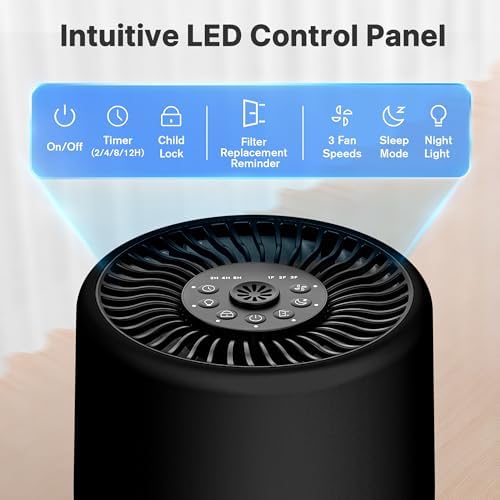 Air Purifiers for Bedroom, Dorm Room, True HEPA Filter for Smoke, Black