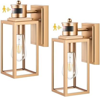 VIANIS 2 Pack Gold Motion Sensor Outdoor Porch Light, Modern Exterior Lighting Fixtures Wall Mount for House, Anti-Rust Waterproof Dusk to Dawn Outdoor Sconce Lights for Garage, Front Door, Patio