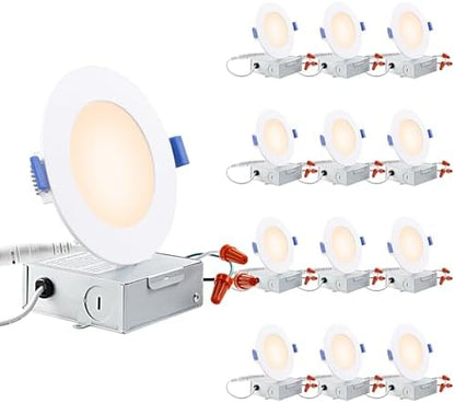 TORCHSTAR 12-Pack 4 Inch Ultra-Thin LED Recessed Light, 10W, 2700K