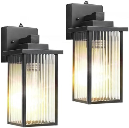 2Pack 15-Inch Dusk to Dawn Outdoor Wall Light, Black All-Metal Frame