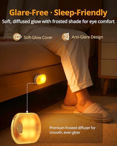 Lyridz Rechargeable Battery Night Light with Motion Sensor, Portable, Auto-Off, Dimmable for Bathroom, Bedroom, Kitchen, Stairs, Hallway, Pets, Travel, 4-Pack, Amber