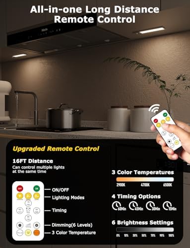 8" Under Cabinet Lighting Wireless, Remote, Motion Sensor, 2Pack, Silver