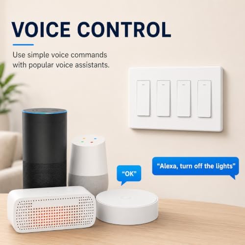 Smart Switch for Light 4 Gang, Neutral Wire Required, 2.4GHz Wi-Fi Switch Compatible with Alexa and Google Home, UL Certified