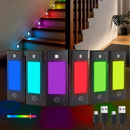 V4light Rechargeable Motion Sensor Night Light, 6-Pack Black, RGB-6