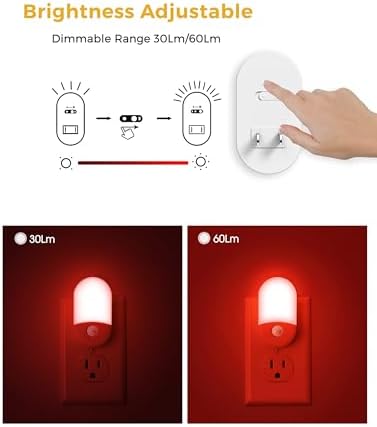 L LOHAS LED Motion Sensor Night Light, Sleep Aid Red, 30/60LM, 4 Pack