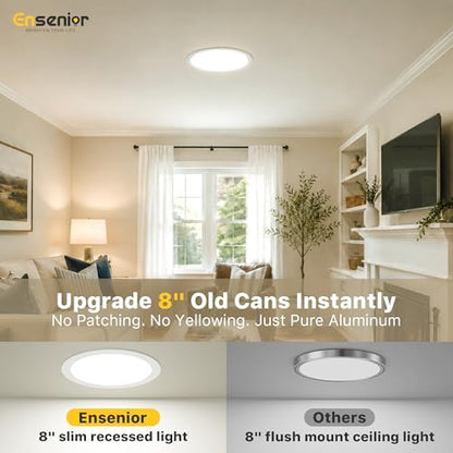 Ensenior 16 Pack 8 Inch LED Recessed Ceiling Light, Dimmable, 2700K-5000K 5CCT, 1600LM 18W 120V, High Brightness Canless Wafer Downlight - ETL&FCC&IC