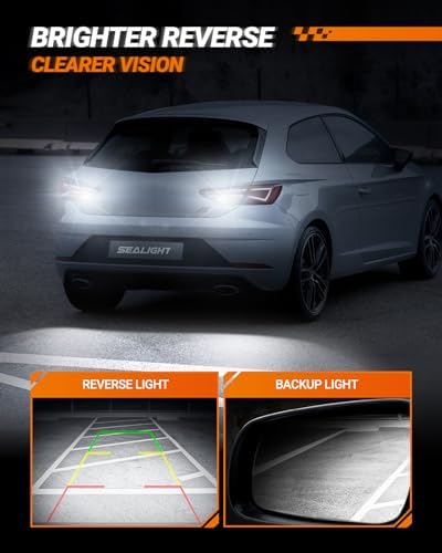 SEALIGHT Reverse Light Bulbs, 3157 LED Bulb White, 700% Brighter 3156 3057 4157 4114 T25 Bulbs 57-SMD LED Chipset with Projector Len for Brake Light, DRL, Backup Light, Pack of 2