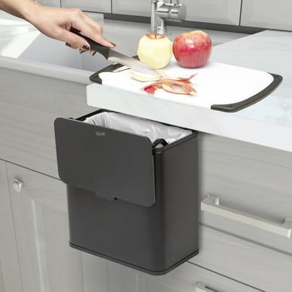 Glad Roomate Under Counter Trash Can - Space Saving Stainless Steel Waste Bin with Dual Lid and Clorox Protection - Small Black Trash Can for Kitchen Cabinet, Under Sink, or Bathroom, 1.5 Gallon (6L)