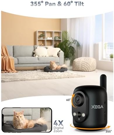 Xega 4G LTE Cellular Security Camera Indoor Wireless, 2K No WiFi Camera