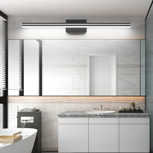SineRise LED Modern Bathroom Vanity Light Bar (40-Inch, 3000K/4000K/6000K), Matte Black Dimmable Modern Acrylic Bathroom Wall Lighting Fixtures Over Mirror