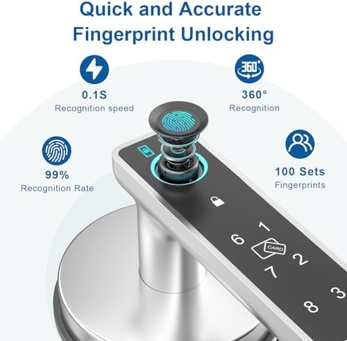 Fingerprint Door Lock, Finger Print Door Knobs Thumbprint Door Knob with App Control/Fingerprints/IC Cards/Codes/Keys, Smart Lock for Bedroom Home Apartment