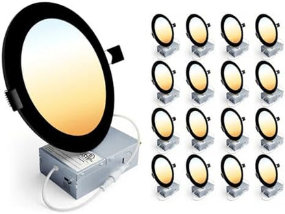 Ensenior 16Pack 4 Inch LED Recessed Ceiling Light, 5CCT, 750LM 9W, Black