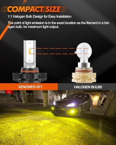 SEALIGHT 5201/5202 LED Fog Light Bulbs Yellow, 18000LM 3000K Yellow 5201 PS19W PS24W LED Fog Lights, Super Bright Plug and Play 5201 Fog Lights for Cars,Trucks (Pack of 2)