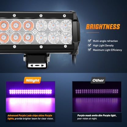 Nilight LED Light Bar 20 Inch 126W Spot Flood Combo Purple Beam