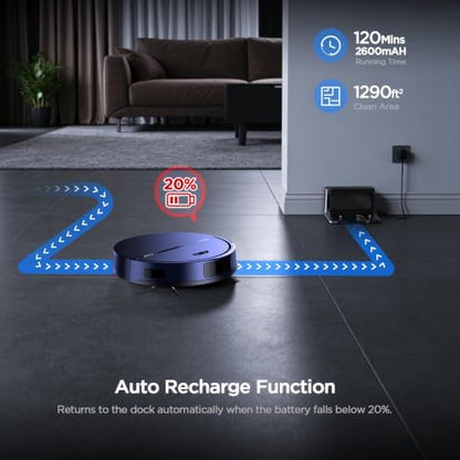 Robot Vacuum and Mop Combo, 8000Pa Strong Suction 2 in 1 Vacuum Robot with Mopping, with Schedule, Wi-Fi/App/Remote, Self-Charging, Slim, Ideal for Hard Floor, Pet Hair, Low-Pile Carpet