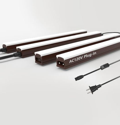 Leetdud Under Cabinet Lighting Plug in, 16 Inch 4 Pcs, Linkable AC120V 3CCT 3000K/4000K/5000K Ultra Slim, LED Under Cabinet Lights for Counter Light, Kitchen, Shelf, Sink, Workshop, Desk, Bronze