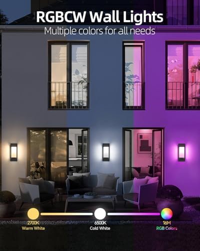 RAYVO Smart Porch Lights RGBCW Outdoor Wall Light, Color Changing Sconce