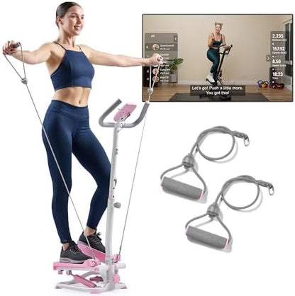 Sunny Health & Fitness Smart Stair Stepper w/Handlebar & Resistance Bands | 330 lb Capacity, Adjustable Handlebar & Step Height, Stair Climber, Device Holder, Hydraulic Resistance, SunnyFit App