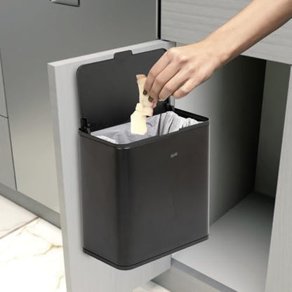 Glad Roomate Under Counter Trash Can - Space Saving Stainless Steel Waste Bin with Dual Lid and Clorox Protection - Small Black Trash Can for Kitchen Cabinet, Under Sink, or Bathroom, 1.5 Gallon (6L)