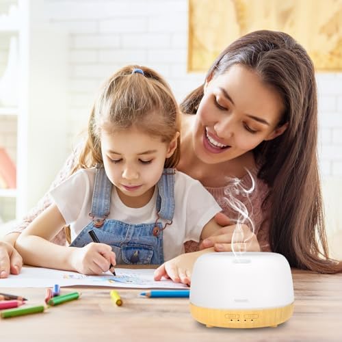 SEEDSEEL 300ML Essential Oil Diffuser,Quiet 8 Hours Operation, 7-Color LED Light, 4 Timer, Remote Control, Aromatherapy Diffuser Auto-Off, for Bedroom, Living Room, Office, Home