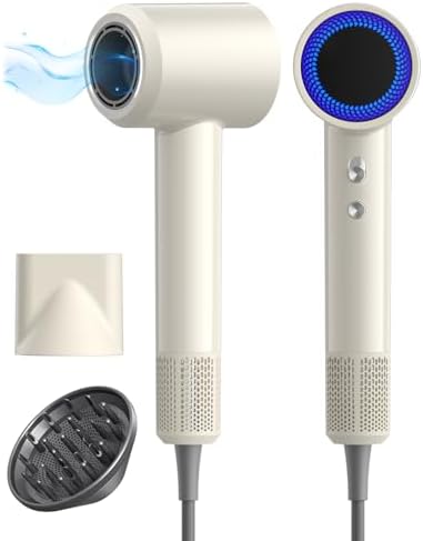 Ionic Hair Dryer, Blow Dryer with Diffuser, Smart Heat Control (Milktea)