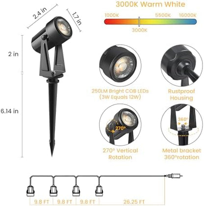 Svater 4 Pack Landscape Lighting Low Voltage IP65 Waterproof 12V Plug in