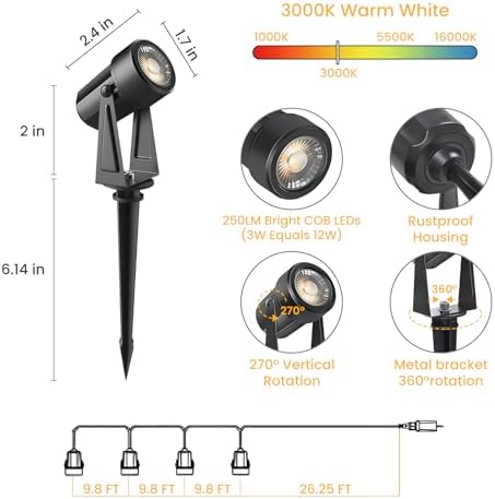 Svater 4 Pack Landscape Lighting Low Voltage IP65 Waterproof 12V Plug in