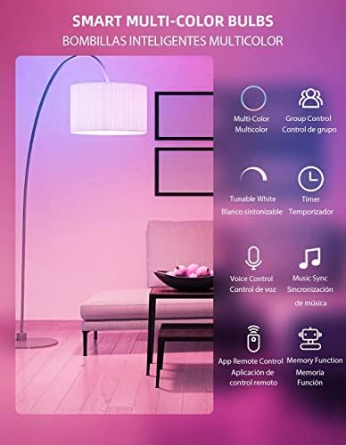 Smart WiFi LED Light Bulbs, Compatible with Alexa and Google Home Assistant, Music Sync Multi Color Changing Bulb, A19 E26 10W 900LM (80W Equivalent), 6-Pack, White, MKA19