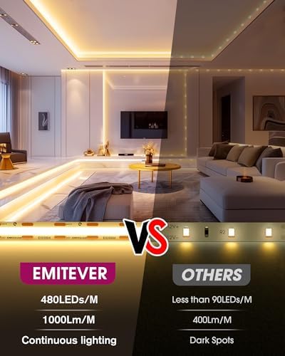 EMITEVER 24V COB LED Strip Lights 3000K,25ft 3600LEDs,UL Listed