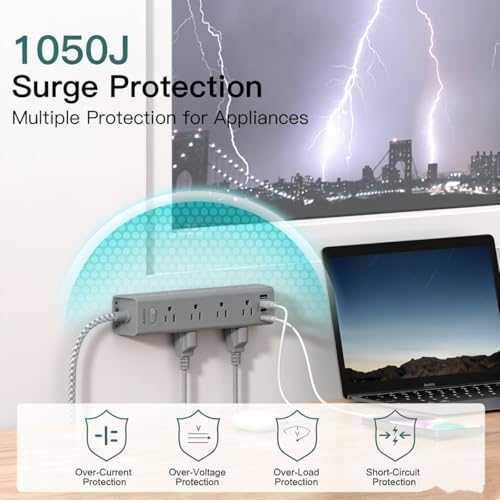 10FT Extension Cord, Power Strip Surge Protector with 12 AC Outlets & 4 USB