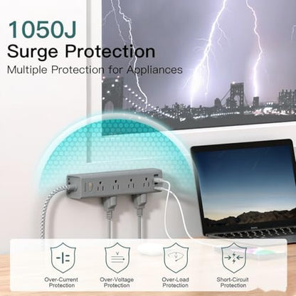 10FT Extension Cord, Power Strip Surge Protector with 12 AC Outlets & 4 USB