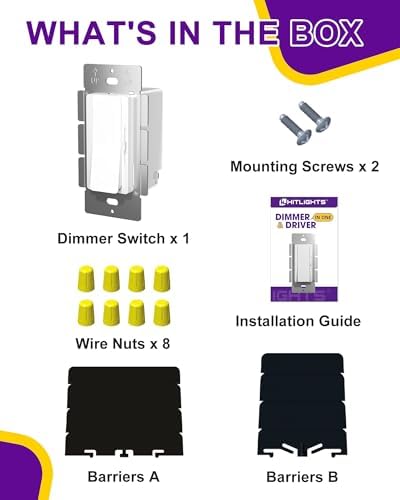 HitLights LED Driver and Dimmer Switch in One 160W, 120V AC to 24V DC, Compatible with Most Solid Color 24V Strip Tape Lights, UL Listed, Single-Pole/3-Way, EZDim Pro, White